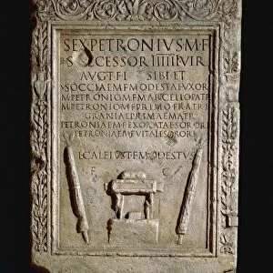 Cippus of Seviro augustales Sesto Petronio Successore with insignia, from Cherasco, Piedmont region, Italy