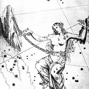 Constellation of Andromeda from Johannes Bayer Uranometria Ulm 1723. Andromeda chained