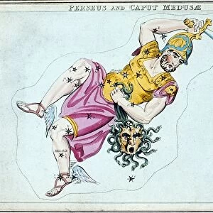 Constellation of Perseus, showing him carrying the head of Medusa. From Urania s