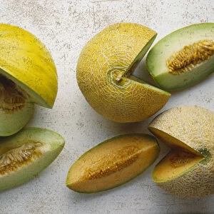 Cucumis melo, three varieties of Melon, Honeydew, Galia and Cantaloupe
