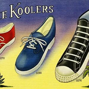 Dixie Koolers Shoe Advertisement. ca. 1954, 3290-WOMENs FABRIC BLUCHER OXFORD heavy duty, 30 iron rubber wrapped sole. 24 pair cases containing 12 blue and 12 red. Size runs 4 to 8, 4 to 9 or 5 to 9jaPrice $2. 00. 3270-CHILDs FABRIC BAL OXFORD-Heavy duty molded rubber sole. 24 pair cases containing 12 blue and 12 red. Size runs 6 to 12 or 8 to 12jaPRICE $1. 19. 3271-Same in MISSES-24 pair cases containing 12 blue and 12 red. Size runs 12 1 / 2 to 3jaPRICE $1. 19. 3278-Same in womens -24 pair cases containing 12 blue and 12 red. 3277-Same in womens all- over white. Size runs 4 to 8, 4 to 9 or 5 to 9jaPRICE $1. 35. 3276-MENs BLACK TENNIS SHOES-white trim. 24 pair cases. Size runs 6 1 / 2 to 10 or 6 1 / 2 to 11jaPRICE $1. 55. 3275-Same in BOY S-24 pair cases. Size run 2 1 / 2 to 6jaPRICE $1. 35. 3274-Same in YOUTHS-24 pair cases. Size run 2 1 / 2 to 6jaPRICE $1. 35. 3273-Same in CHILD S-24 pair cases. Size runs 5 to 10 1 / 2 or 7