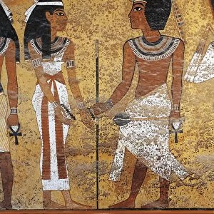 Egypt, Luxor, Valley of the Kings, Tutankhamens Tomb, Details from frescos representing Tutankhamun and queen