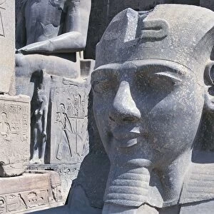 Egypt, Old Thebes, Luxor, Luxor Temple, Pylon of Ramesses II, head of Ramessess II