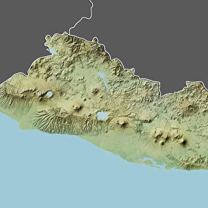El Salvador, Relief Map With Border and Mask