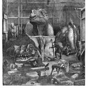 The Extinct Animals model room at Crystal Palace, Sydenham, showing models