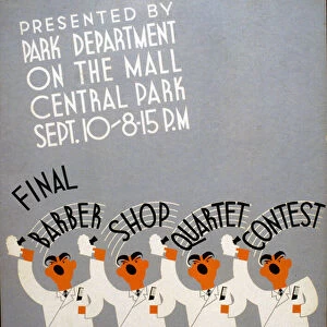 Final barber shop quartet contest presented by Park Department on the Mall, Central Park Sept. 10, 8: 15 p. m. ca. 1936