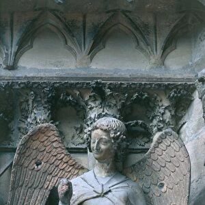 France, Champagne-Ardenne Region, Marne Department, Reims, Cathedral of Notre-Dame, statue of angel