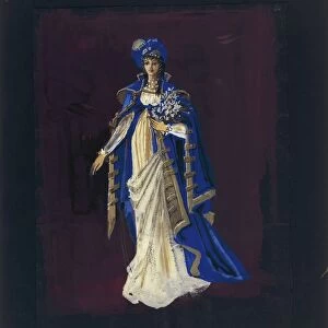 France, Paris, Costume sketch for Tosca in act I in opera Tosca by Giacomo Puccini (1858-1924), performance at Paris Opera, June 10, 1960