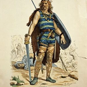 France, Paris, Frankish warrior by V. Stablo, engraving