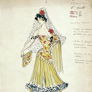 France, Paris, Sketch of costume for flamenco dancers for Carmen by Georges Bizet