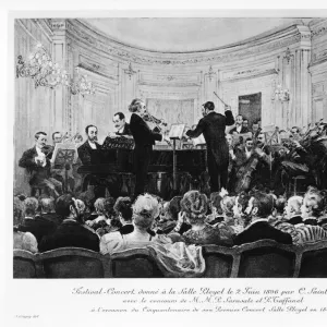 Francia, Charles Camille Saint-Saens (1835-1921) conducting the orchestra at the Salle Pleyel in Paris on June 2, 1896