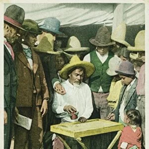 A Gambling Scene in the Land of Manana Postcard. ca. 1905-1930, A Gambling Scene in the Land of Manana Postcard