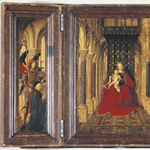 Germany, Dresden, Triptych with Archangel Gabriel, Donor and Saint Catherine