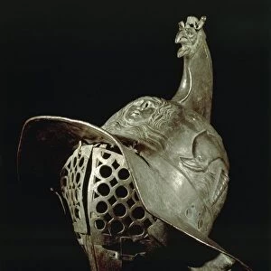 Gladiator parade helmet made of bronze from Pompeii, Naples province, Italy, Roman civilization