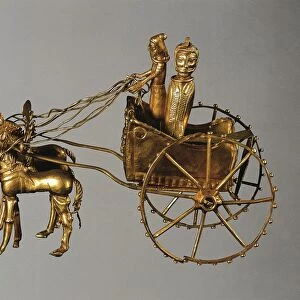 Goldsmithery, Oxus treasure, gold model of horse drawn chariot with passengers wearing Medes clothes