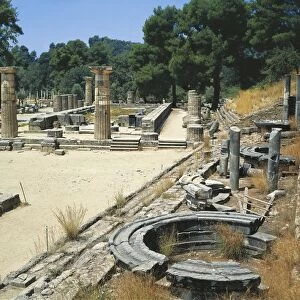 Greece, Ilia Prefecture, Olympia, Temple of Hera Nymphaeum of Herodes Atticus