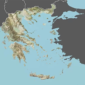 Greece, Relief Map With Border and Mask