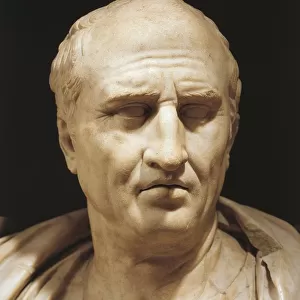 Head detail of bust of Marcus Tullius Cicero (106 - 43 B. C. ), Roman statesman, scholar and writer, marble