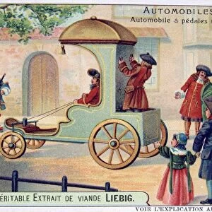 History of the Automobile: Pedal-driven carriage, 1690. The passenger sat in front