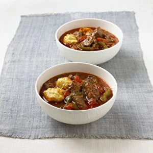 Hungarian beef goulash with green bell peppers and potatoes
