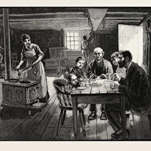Interior of a Settlers Cabin, Canada, Nineteenth Century Engraving