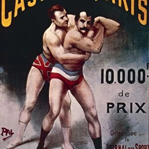 International wrestling championship, illustration by Pal (Jean de Paleologue) for Paris Casino, poster, circa 1900