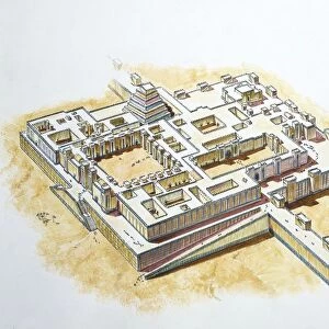 Iraq, Khorsabad (Dur-Sharrukin), reconstruction of Fortress of Sargon II, illustration