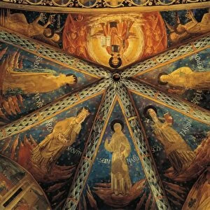 Italy, Montefalco, Vault of Apse of Church of Saint Francis Painted with saints