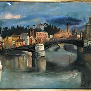 Italy, Rome, painting of sunset on the Lungotevere