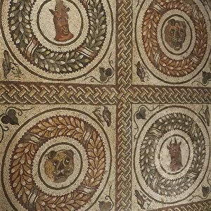 Italy, Sicily Region, Piazza Armerina, Villa Romana del Casale, mosaic, Peristyle with animal protomi