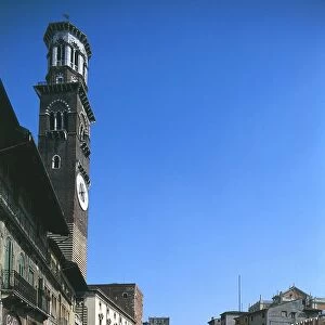 Italy, Veneto, Verona, Piazza delle Erbe, Lamberti Tower
