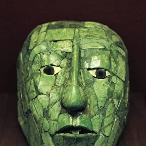 Jade mask with mor-of-pearl for eyes from Palenque, Mexico