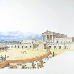 Jordan, Jerash (Gerasa), reconstruction of oval Forum, illustration