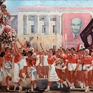 Kirov watches a parade of sportsmen (1935) a painting by a, n, samokhvalov