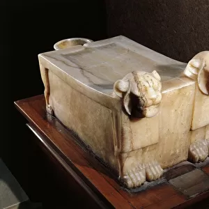 Libation table or alabaster altar, with lion heads