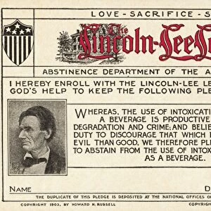 Lincoln-Lee Legion Temperence Pledge Card. ca. 1903, Lincoln-Lee Legion Temperence Pledge Card