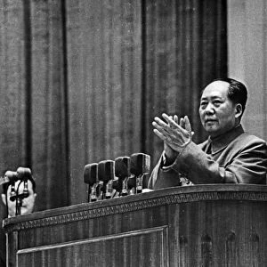 Mao tse-tung (zedong), chairman of the peoples republic of china, speaking at the jubilee session of the ussr supreme soviet dedicated to the 40th anniversary of the october revolution, moscow, 1957