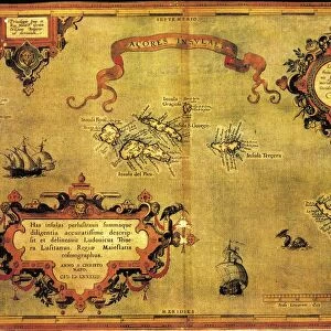 Map of Azores by Abraham Ortelius, 1528-1598, from Theatrum Orbis Terrarum, 1570