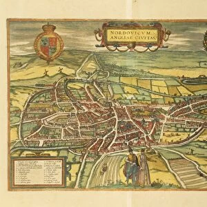Map of Norwich from Civitates Orbis Terrarum by Georg Braun, 1541-1622 and Franz Hogenberg, 1540-1590, engraving