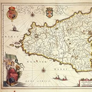 Map of Sicily region, by Joan Blaeu