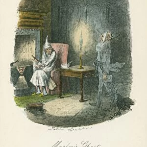 Marleys ghost appearing to Scrooge. Illustration by John Leech (1817-64) for