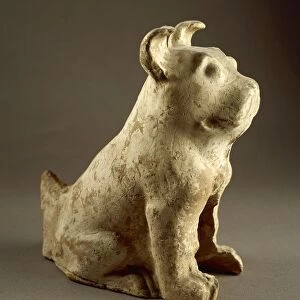 Mingqi (funerary statuette representing a dog), Han dynasty, white terracotta