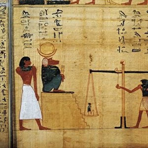 Mythological papyrus of Imenemsauf, Chief bearer of Amon. Detail: weighing of the soul before baboon god Thoth