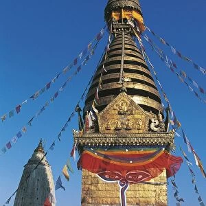 Nepal, Kathmandu Valley, Swayambhunath stupa, detail