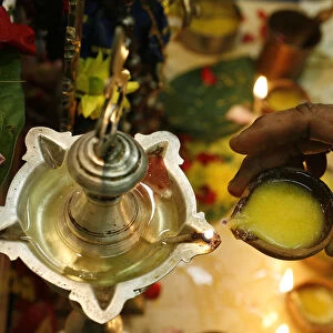 Oil lamp in a Sri Lankan temple
