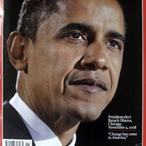 Front page of the Time Magazine newspaper 4th November 2008. Lead story
