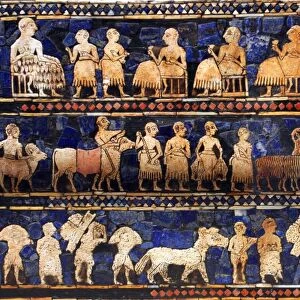 The Peace frieze from the Standard of Ur. Sumerian artefact excavated from the Royal