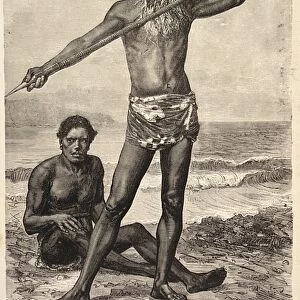 Polynesia, Tahiti fishermen, engraving, 1880
