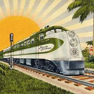 Postcard of the Florida Sunbeam Train. ca. 1941, The Florida Sunbeam train travels from New Yorks Central System through to the Southern Railway System and the Seaboard Railway to Florida