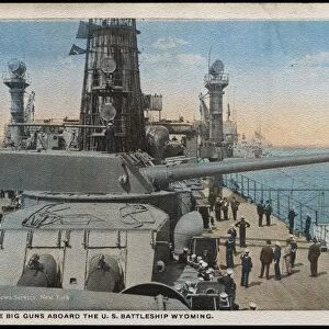 Postcard of Guns on the USS Wyoming. ca. 1917, One of the big guns aboard the U. S. Battleship Wyoming